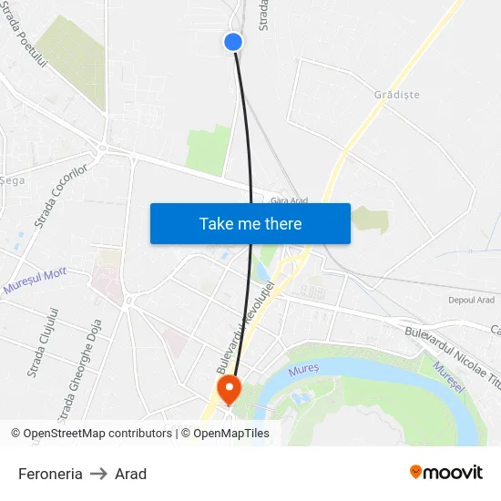 Feroneria to Arad map