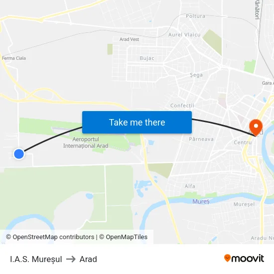 I.A.S. Mureșul to Arad map