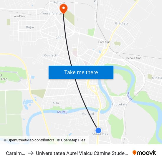 Caraiman to Universitatea Aurel Vlaicu Cămine Studențești map