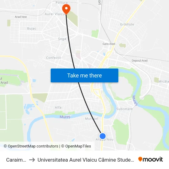 Caraiman to Universitatea Aurel Vlaicu Cămine Studențești map