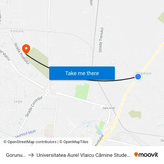 Gorunului to Universitatea Aurel Vlaicu Cămine Studențești map