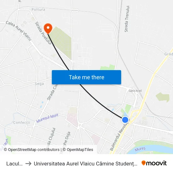 Lacului to Universitatea Aurel Vlaicu Cămine Studențești map