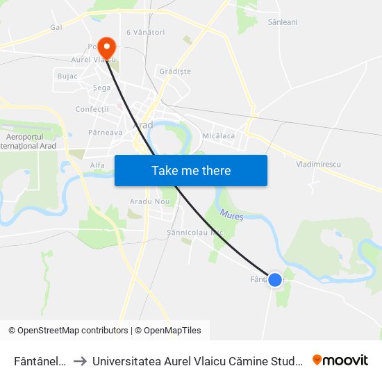 Fântânele II to Universitatea Aurel Vlaicu Cămine Studențești map