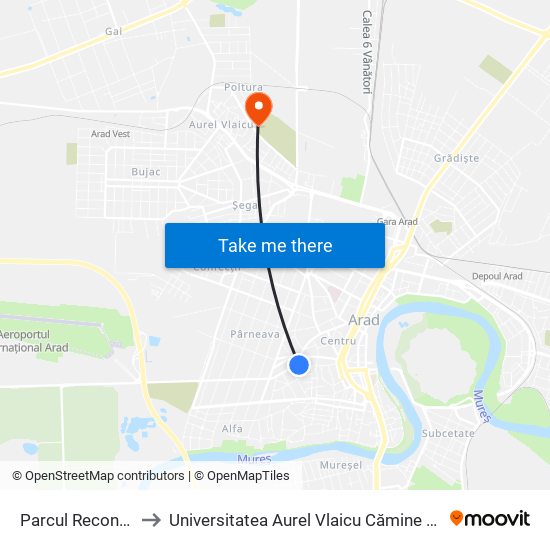 Parcul Reconcilierii to Universitatea Aurel Vlaicu Cămine Studențești map