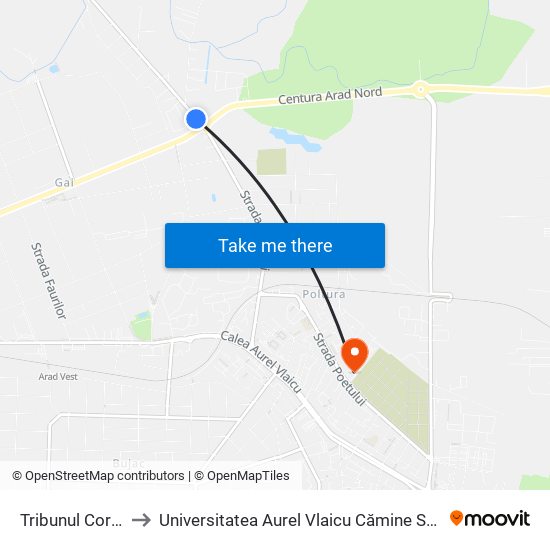 Tribunul Corcheș to Universitatea Aurel Vlaicu Cămine Studențești map
