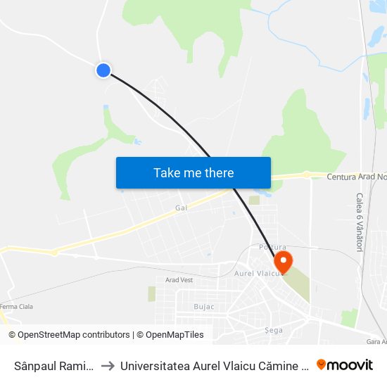 Sânpaul Ramificație to Universitatea Aurel Vlaicu Cămine Studențești map