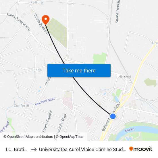 I.C. Brătianu to Universitatea Aurel Vlaicu Cămine Studențești map