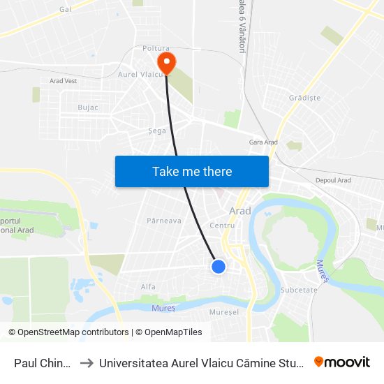 Paul Chinezul to Universitatea Aurel Vlaicu Cămine Studențești map