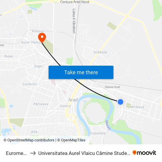 Euromedic to Universitatea Aurel Vlaicu Cămine Studențești map