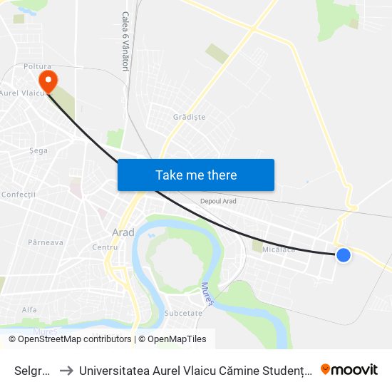 Selgros to Universitatea Aurel Vlaicu Cămine Studențești map