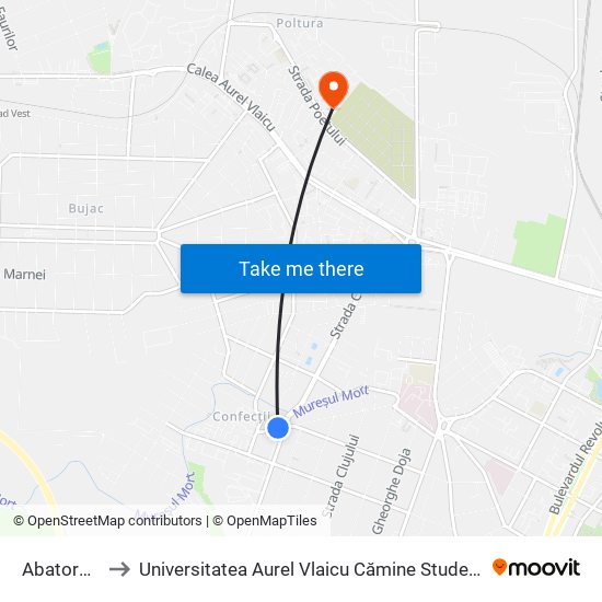 Abatorului to Universitatea Aurel Vlaicu Cămine Studențești map