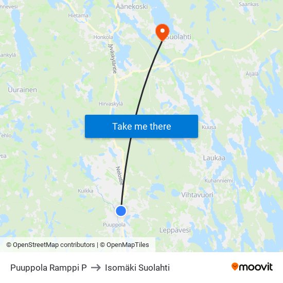 Puuppola Ramppi P to Isomäki Suolahti map