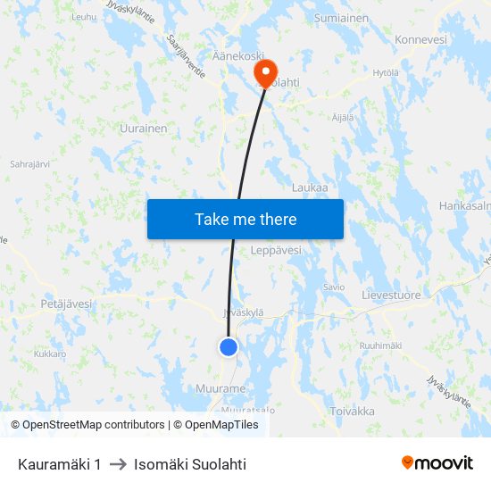 Kauramäki 1 to Isomäki Suolahti map