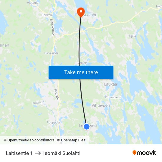 Laitisentie 1 to Isomäki Suolahti map