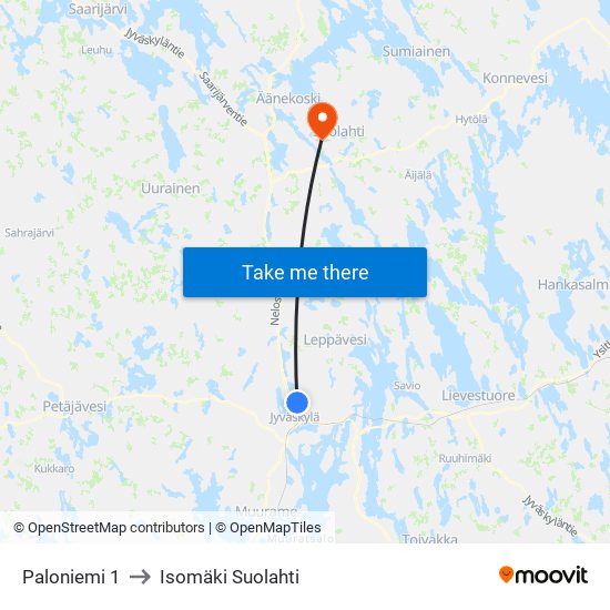 Paloniemi 1 to Isomäki Suolahti map