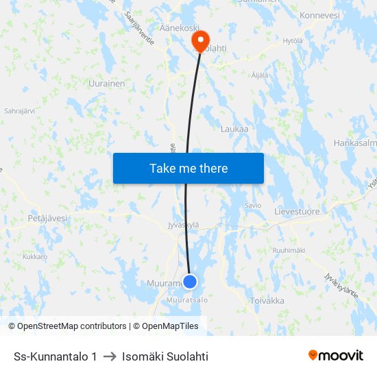 Ss-Kunnantalo 1 to Isomäki Suolahti map