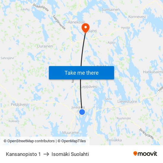 Kansanopisto 1 to Isomäki Suolahti map