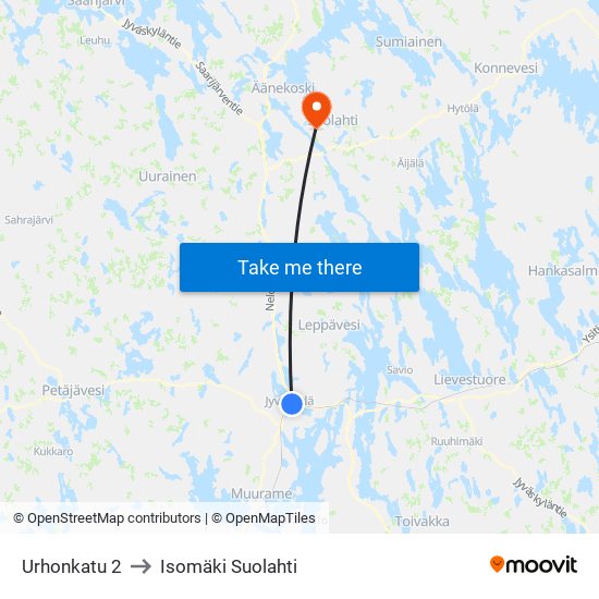 Urhonkatu 2 to Isomäki Suolahti map