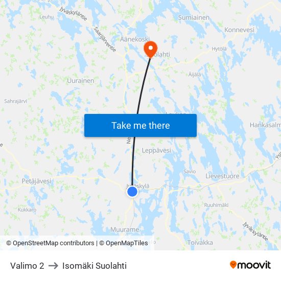 Valimo 2 to Isomäki Suolahti map