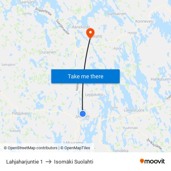 Lahjaharjuntie 1 to Isomäki Suolahti map