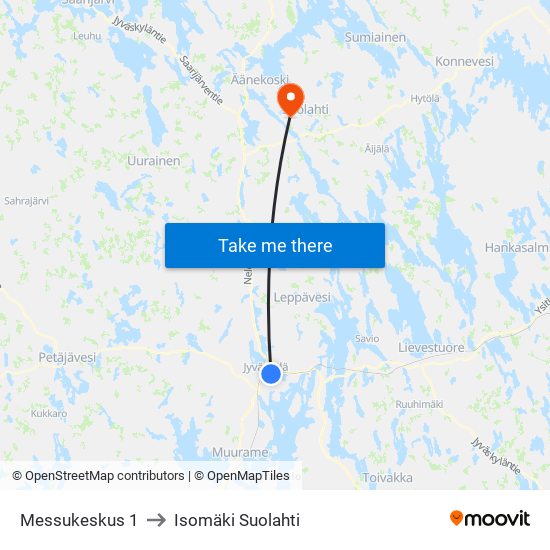 Messukeskus 1 to Isomäki Suolahti map