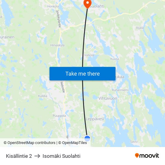 Kisällintie 2 to Isomäki Suolahti map