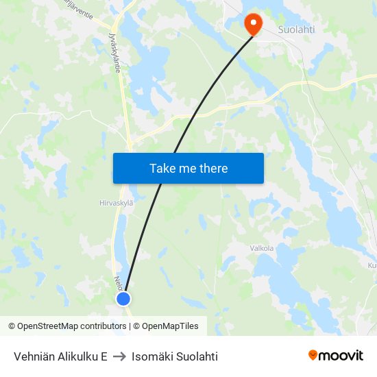 Vehniän Alikulku E to Isomäki Suolahti map