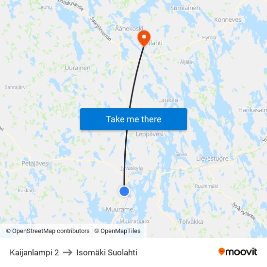 Kaijanlampi 2 to Isomäki Suolahti map