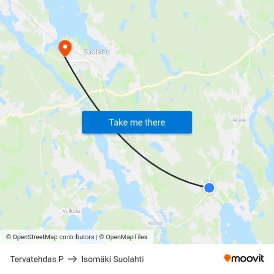 Tervatehdas P to Isomäki Suolahti map