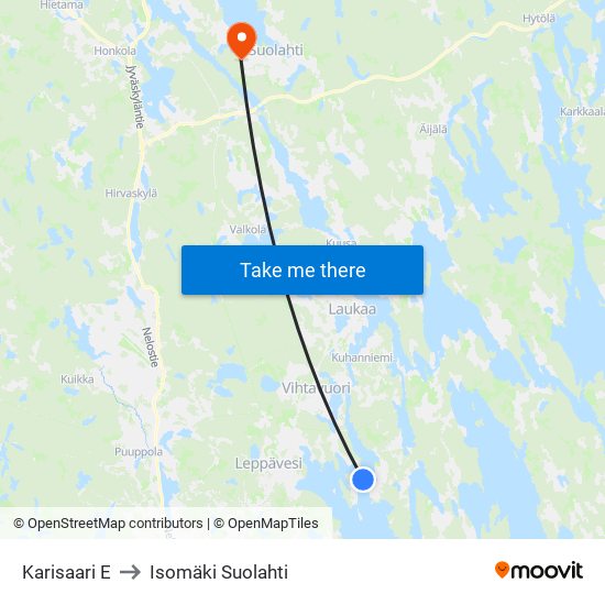 Karisaari E to Isomäki Suolahti map