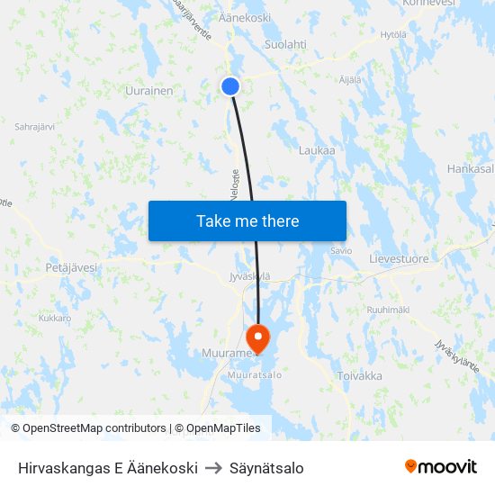 Hirvaskangas E Äänekoski to Säynätsalo map