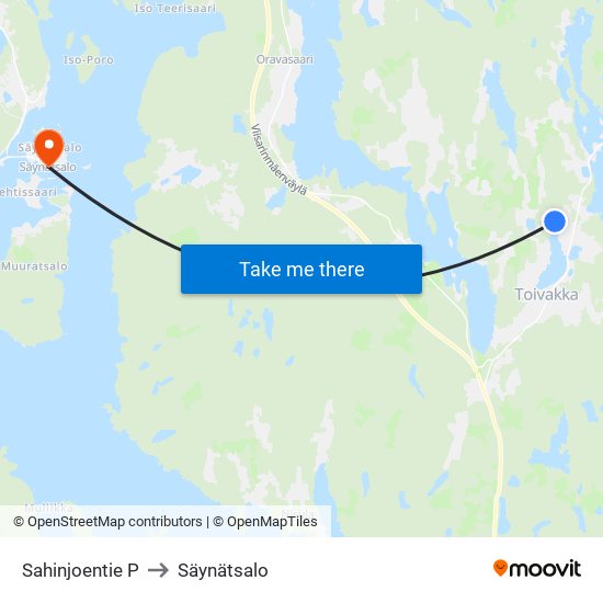 Sahinjoentie P to Säynätsalo map