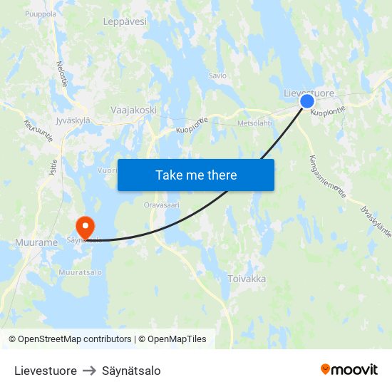 Lievestuore to Säynätsalo map