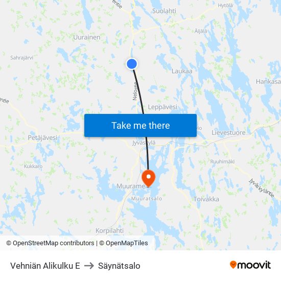 Vehniän Alikulku E to Säynätsalo map