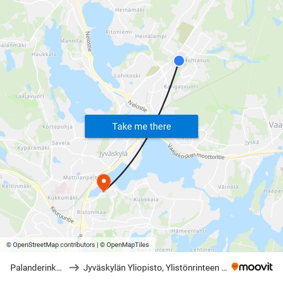 Palanderinkatu 2 to Jyväskylän Yliopisto, Ylistönrinteen Kampus map