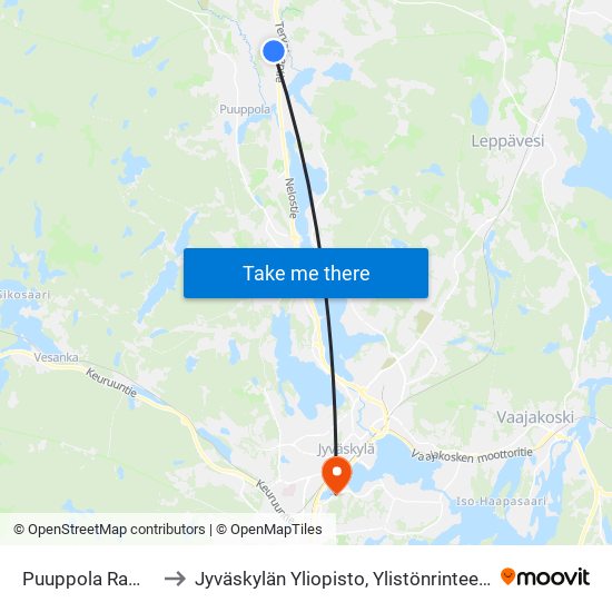 Puuppola Ramppi P to Jyväskylän Yliopisto, Ylistönrinteen Kampus map