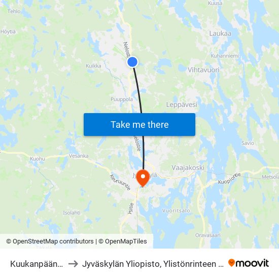 Kuukanpääntie 1 to Jyväskylän Yliopisto, Ylistönrinteen Kampus map