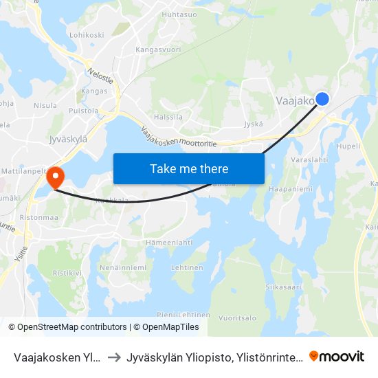 Vaajakosken Yläkoulu to Jyväskylän Yliopisto, Ylistönrinteen Kampus map