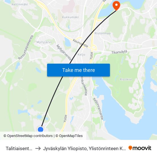 Talitiaisentie 2 to Jyväskylän Yliopisto, Ylistönrinteen Kampus map