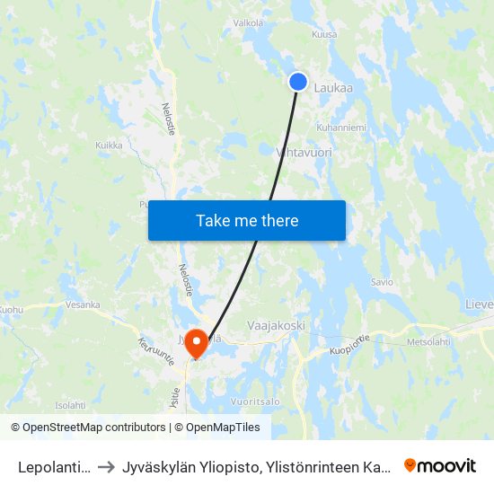 Lepolantie I to Jyväskylän Yliopisto, Ylistönrinteen Kampus map