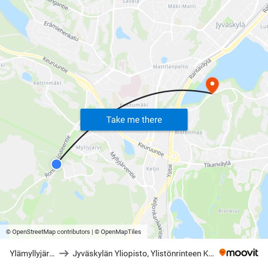 Ylämyllyjärvi L to Jyväskylän Yliopisto, Ylistönrinteen Kampus map
