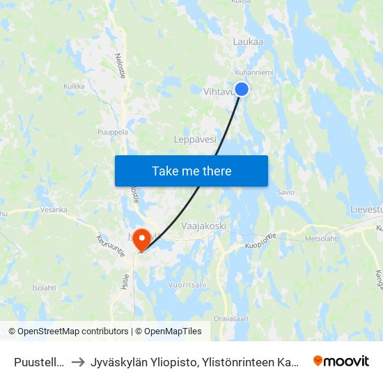 Puustelli E to Jyväskylän Yliopisto, Ylistönrinteen Kampus map