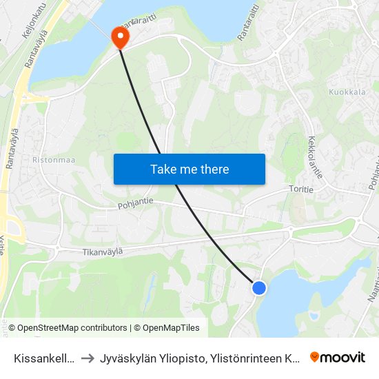 Kissankello 1 to Jyväskylän Yliopisto, Ylistönrinteen Kampus map