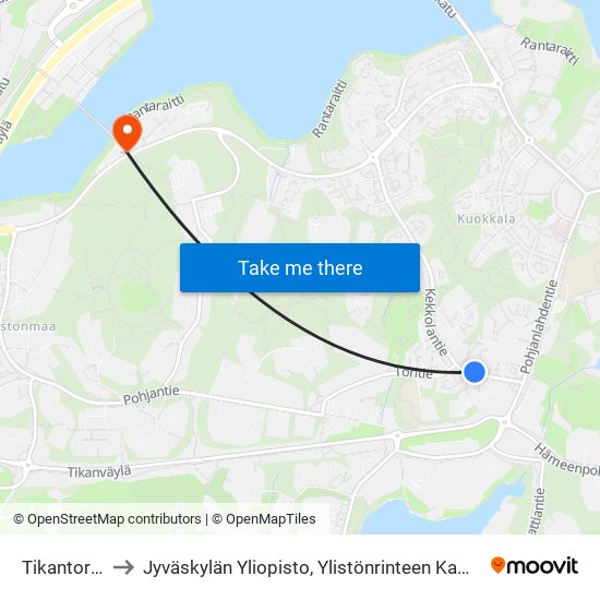 Tikantori 1 to Jyväskylän Yliopisto, Ylistönrinteen Kampus map