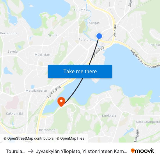 Tourula 1 to Jyväskylän Yliopisto, Ylistönrinteen Kampus map