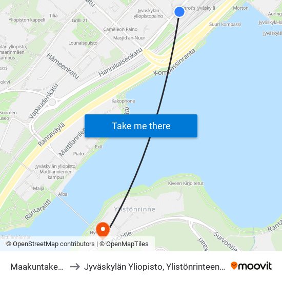 Maakuntakeskus to Jyväskylän Yliopisto, Ylistönrinteen Kampus map