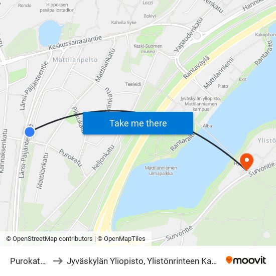 Purokatu 1 to Jyväskylän Yliopisto, Ylistönrinteen Kampus map
