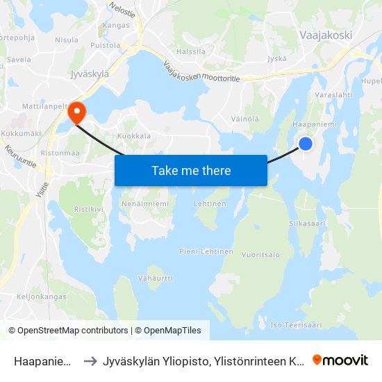 Haapaniemi 1 to Jyväskylän Yliopisto, Ylistönrinteen Kampus map