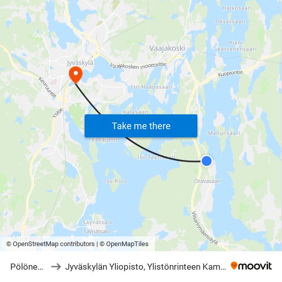 Pölönen E to Jyväskylän Yliopisto, Ylistönrinteen Kampus map