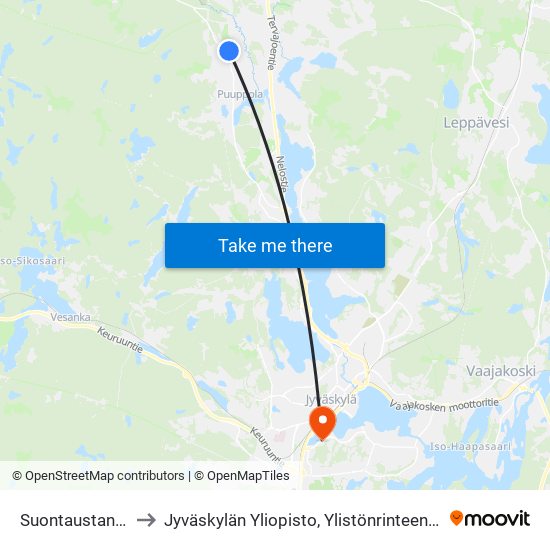 Suontaustantie P to Jyväskylän Yliopisto, Ylistönrinteen Kampus map